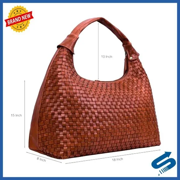 Braided Leather Tote Bag Elegant Vintage Chic Spacious Designer Handbag
